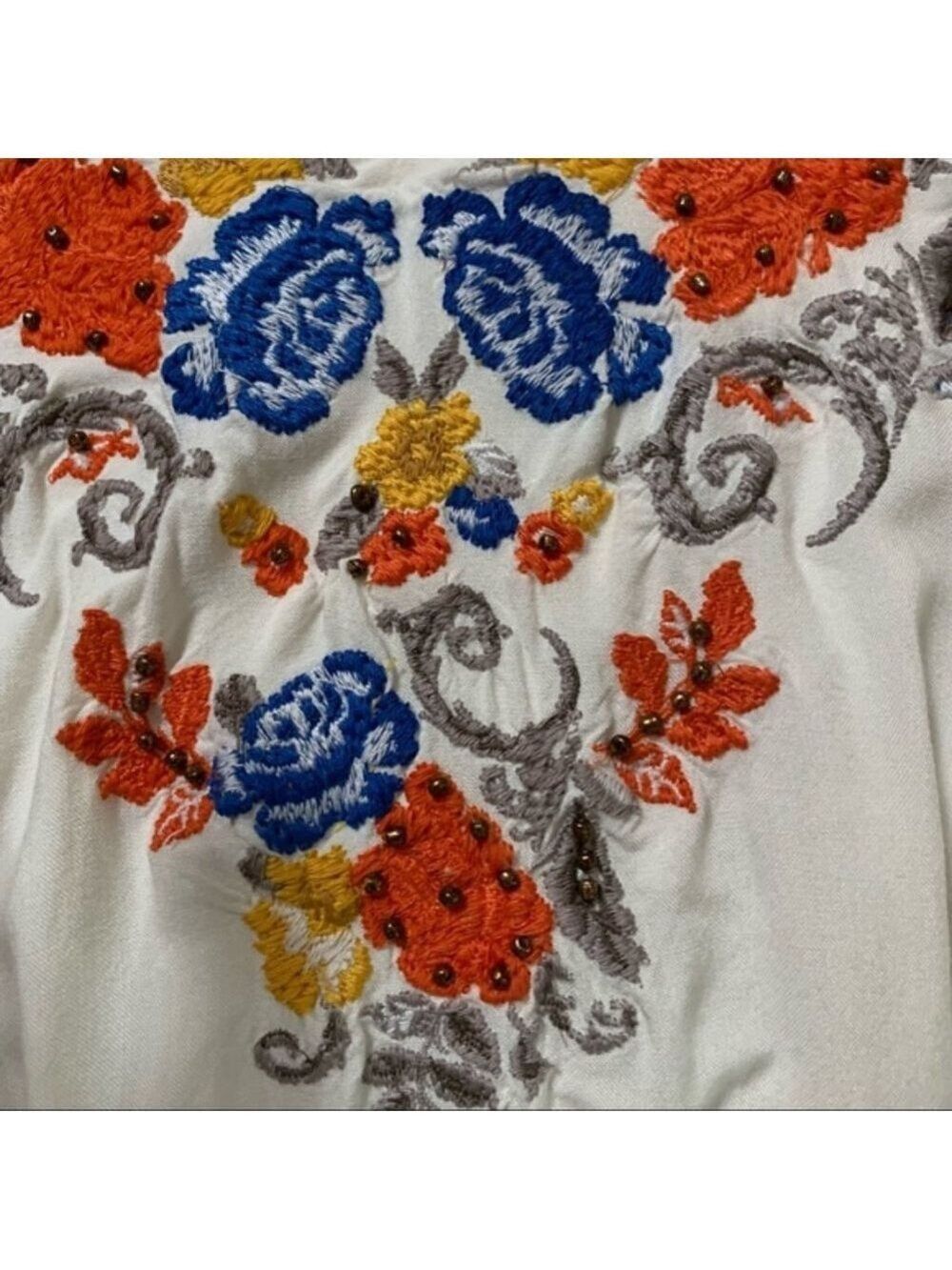 Style & Co Boho Embroidered Fringe Top - Picture 2 of 5